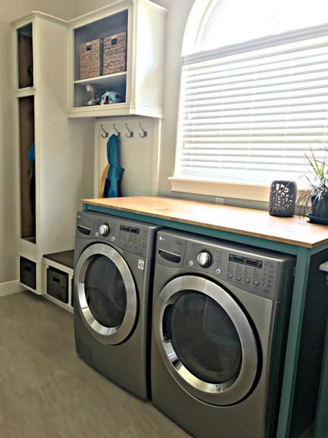 Friday Favorites: Dream Workshop and Metal Chairs Folding Table Above Washer And Dryer, Table Top Over Washer And Dryer, Table Over Washer And Dryer, Diy Laundry Table, Diy Laundry Folding Table, Laundry Folding Table, Laundry Folding Tables, Laundry Room Tables, Laundry Folding