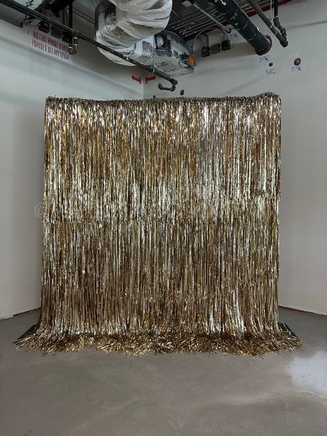 Fringe Party Decor, Gold Streamer Backdrop, Gold Backdrop Ideas, Disco Photo Backdrop, New Years Eve Photo Backdrop, Gold Fringe Backdrop, Metallic Fringe Backdrop, Nye Backdrop, Wedding Curtain Backdrop