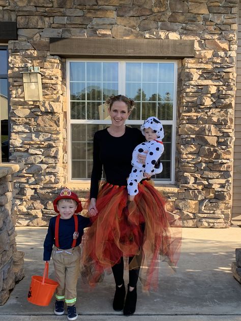 Family Firemen Halloween Costumes, Family Halloween Firefighter, Womens Fire Costume, Fire Hydrant Halloween Costume, Firefighter Family Costume Ideas, Toddler Firefighter Costume Diy, Fire Family Costume, Family Halloween Costumes Fire Fighter, Firefighter Family Halloween Costume