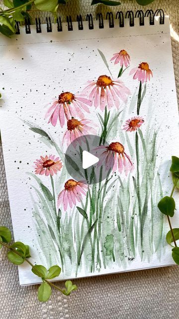 Cone Flowers Painting, Watercolor Painting Tutorials Videos, Acvarel Painting Flower, Watercolor Cone Flowers, Watercolor Painting Videos, How To Watercolor Flowers, Water Colour Flower Paintings, How To Paint Watercolor Flowers, Watercolor Coneflower