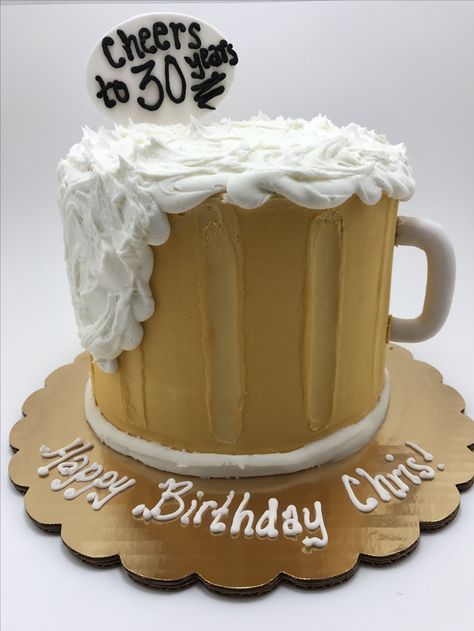 Cheers to 30 years Beer Mug Cake 30th Birthday Cakes For Men, Birthday Cake For Men, Beer Mug Cake, Cake For Men, Cake Designs For Kids, Birthday 30, Teen Cakes, Birthday Cake For Husband, New Birthday Cake