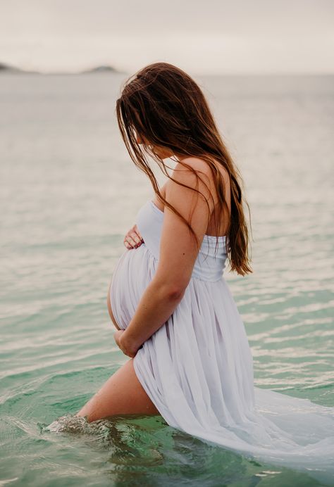 Beachy boho maternity session in the water. Maternity ocean pregnancy photoshoot. Tropical maternity session. Beach Maternity Hairstyles, Maternity Water Photoshoot, Maturity Photoshoot In Water, Water Maternity Photoshoot, Water Maternity Photography, Ocean Maternity Photos, Maternity Photo Shoot Ideas Water, Maternity Pictures Water, Lake Maternity Photoshoot