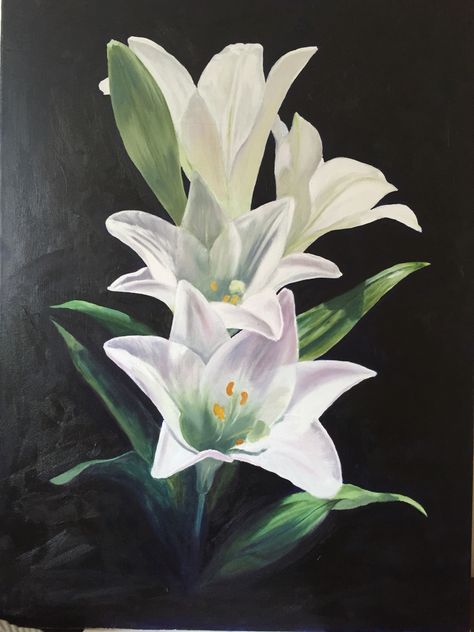 White Lily Painting Acrylic, Flowers Paintings, Floral Cross Stitch Pattern, Tulip Painting, Lily Painting, Acrylic Painting Flowers, Canvas Painting Designs, Abstract Flower Painting, Painting Inspo