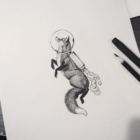 Fox Artwork, Animal Illustration Art, Fox Tattoo, Space Tattoo, Dark Art Drawings, Time Tattoos, Fox Art, Design Tattoo, Animal Sketches