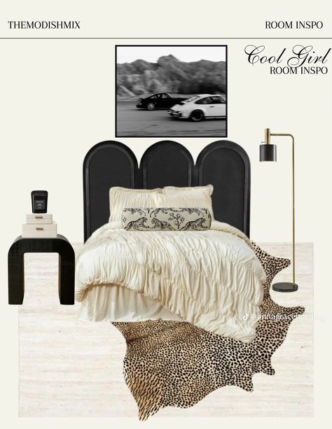 Boujee Bedroom Decor, Bedroom Decor Moody, Black Cream Bedroom, Vogue Aesthetic Bedroom, Cream Bedroom Aesthetic, Room Inspo Tiktok, Fashion Bedroom Ideas, Leopard Office, It Girl Bedroom