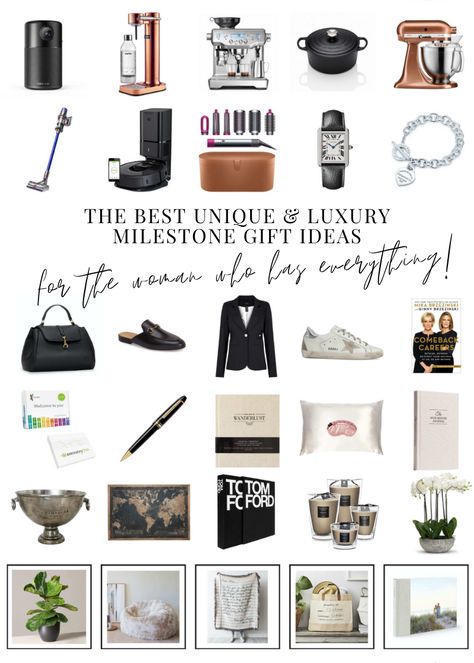 30 Perfect Luxury & Unique Milestone Gift Ideas for the Women who has everything! Milestone gift ideas for even the toughest recipient. Home Decor Gifts. Functional and Practical Luxury Gifts. Gifts to wear. Gifts that are useful. Personalised Gifts. Unique Gifts and more! High End Gifts Women, Luxury Gifts For Women Most Expensive, Luxury Gifts For Mom, Luxury Gifts For Men Most Expensive, Fashion Gifts Ideas, Expensive Gifts For Women Luxury, Luxe Gifts For Women, Luxury Gift Ideas For Women, Practical Gift Ideas For Women