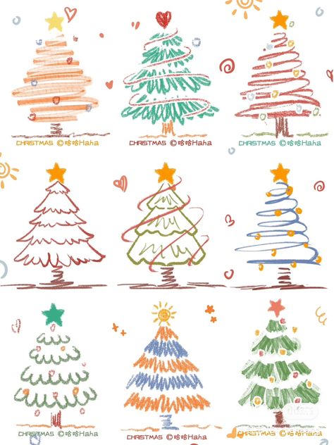 Christmas Cards Doodle, How To Draw Christmas, Christmas Doodles Aesthetic, Simple Christmas Doodles, Cute Christmas Tree Drawing, Christmas Cards Creative, Christmas Tree Doodles, Christmas Tree Doodle, Nail Noel