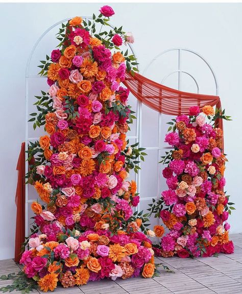 Elegant Floral Arrangement for Your Special Event – WeddingStory Shop Floral Event Decor, Hispanic Wedding Decorations, Resort Themed Party, Rainbow Floral Arrangements, Diy Flower Arch, Pink And Orange Wedding Theme, Floral Theme Party, Hanging Floral Installation, Colorful Floral Wedding