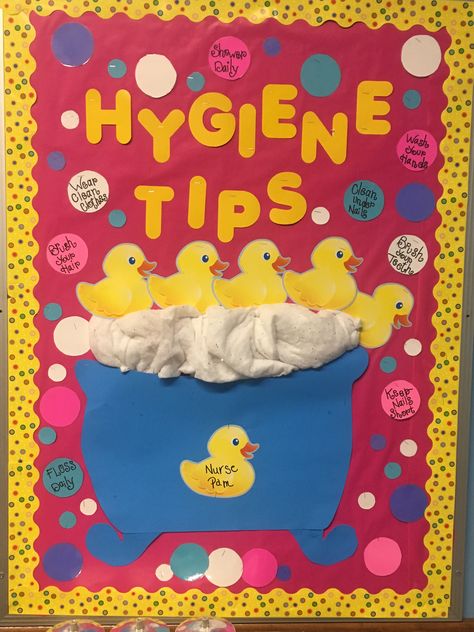 Personal Hygiene Bulletin Board Ideas, Hygiene Bulletin Boards, Pediatric Office Bulletin Board Ideas, Middle School Bulletin Board Ideas, Nurse Bulletin Board Ideas, School Nurse Bulletin Board Ideas, Middle School Bulletin Board, School Nurse Office Door, School Nurse Decorations