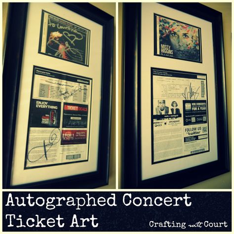 Ticket Display Ideas, Concert Ticket Art, Concert Ticket Display, Ticket Display, Art From Recycled Materials, Diy Wall Decals, Concert Ticket, Photo Matting, Create Diy