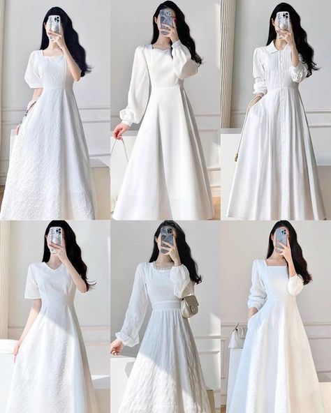 Graduation Dress Modest, Korean Long Dress, White Dresses Graduation, Sunday Dress, Simple Prom Dress, Women Dresses Classy, Cute Dress Outfits, Modest Dresses Casual, Fancy Dresses Long