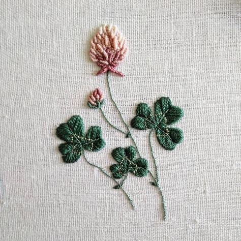 clover embroidery Haft Vintage, Brazilian Embroidery Stitches, Hardanger Embroidery, Pola Sulam, Brazilian Embroidery, Types Of Embroidery, Embroidery Supplies, Hand Embroidery Pattern, 자수 디자인