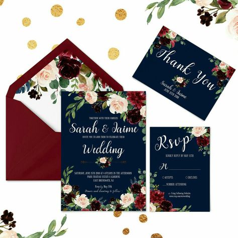 Burgundy and Navy wedding invitations - Navy wedding invites - Wedding Invitation Template - Floral Wedding Set - Printable Wedding invites #burgundyandnavy #weddinginvites #navyweddinginvitation #burgundyweddinginvitation http://etsy.me/2nACEmm Wedding Invitations Navy And Burgundy, Wedding Invitations Maroon, Navy Wedding Invites, Burgundy And Navy Wedding, Wedding Invitations Navy, Navy And Burgundy Wedding, Burgundy Invitations, Burgundy Wedding Colors, Invites Wedding