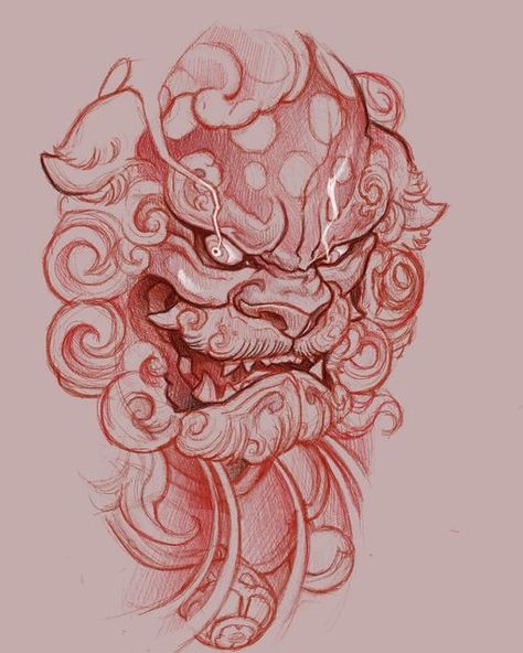 Sketches Dragon, Hannya Maske, Dog Tattoo Design, Foo Dog Tattoo Design, Airbrush Ideas, 42 Tattoo, Foo Dog Tattoo, Tattoo Japanese, Japan Tattoo Design