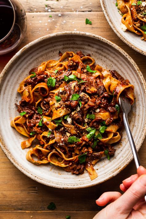 Vegan ragu - Lazy Cat Kitchen Smoked Aubergine Walnut Ragu, Vegetarian Ragu Recipes, Vegan Italian Pasta Recipes, Walnut Ragu, Vegan Tagliatelle, Vegetarian Ragu, Veggie Ragu, Lazy Vegan Meals, Vegan Ragu