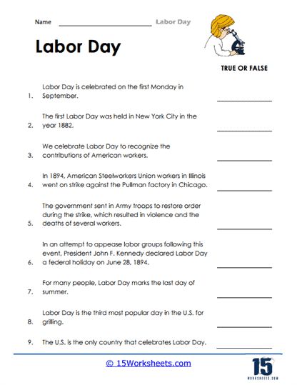 Labor Day Worksheet Labor Day Worksheets For Kids, September Homeschool, What Is Labor Day, False Labor, Labor Movement, School Age Activities, Holiday Worksheets, 2nd Grade Worksheets, Homeschool Ideas