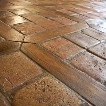 Tile And Wood Flooring Design, Pictures, Remodel, Decor and Mediterranean Kitchen Design, French Terracotta, Wood Floor Design, Mediterranean Kitchen, Terracotta Floor, Wood Tile Floors, Mediterranean Design, Into The Wood, Brick Flooring