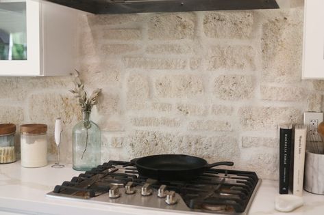 Stone Veneer Backsplash, Natural Stone Backsplash, Austin Stone, Real Stone Veneer, Stone Backsplash Kitchen, Natural Stone Veneer, Building Stone, Stone Backsplash, Timeless Kitchen