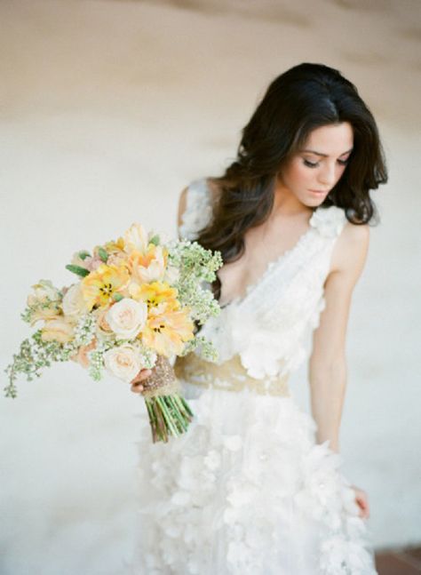 Floral Wedding Dress by Claire Pettibone | Jose Villa Loose Wedding Hair, Wedding Hairstyles And Makeup, Natural Wedding Hairstyles, Wavy Wedding Hair, Claire Pettibone, Big Curls, Trendy Wedding Hairstyles, Wedding Hair Down, Wedding Hairstyles For Long Hair