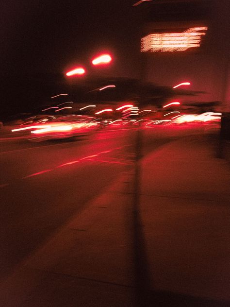 Red Ambient Aesthetic, Red City Aesthetic Wallpaper, Red Street Aesthetic, Night City Core, Red Hour Aesthetic, Red Aesthetic Landscape, Night Red Aesthetic, Cars At Night Aesthetic, Red Aesthetic Light