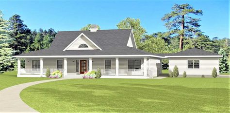 Farm House Plan - 4 Bedrooms, 2 Bath, 2058 Sq Ft Plan 105-107 Ranch Houses, Farm Style House, Ranch Homes, Barn Houses, Covered Porches, Split Bedroom, Pole Barn House Plans, Cedar Closet, Bedroom Layout