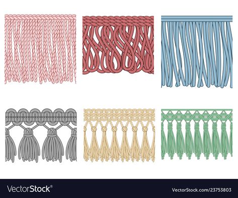 Patterns Illustration, How To Draw Braids, Fashion Illustration Tutorial, Flat Drawings, Fringe Fabric, Fashion Reference, Dress Design Drawing, Fringe Fashion, Ruffles Fashion