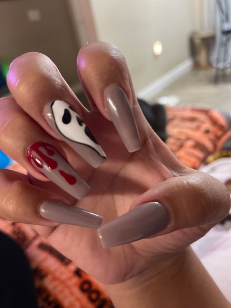 Ghost face Ghost Face, Ghost Faces, Nude Nails, Halloween Nails, Ghost, Nails, Halloween