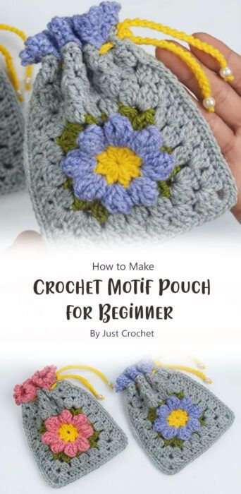 Small Crochet Pouch Pattern, Crochet Flower Pouch Free Pattern, Crochet Pouch Free Pattern, Small Crochet Pouch, Granny Square Purse, Granny Square Pattern Free, Knitting Quilt, Purse Patterns Free, Crochet Project Free