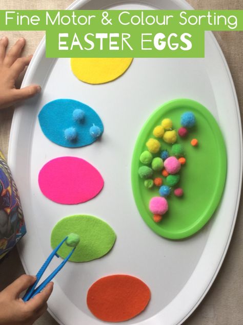 A fun fine motor and colour sorting activity with felt eggs your preschooler will love! April Preschool, Easter Toddler, Color Sorting Activities, April Crafts, Easter Week, Easter Preschool, Easter Activities For Kids, Spring Preschool, Toddler Snacks