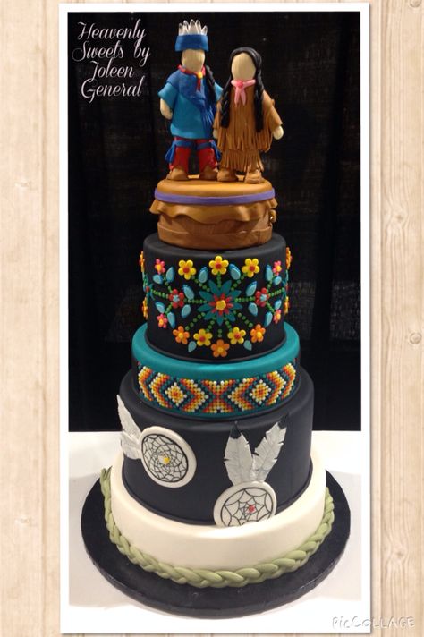 Native American wedding cake by Heavenly Sweets in Caledonia, ON Native American Wedding Cake, Native American Cake, Indian Cake, Native American Wedding, Square Wedding Cakes, 4th Birthday Cakes, Indian Wedding Cakes, Gorgeous Wedding Cake, American Wedding