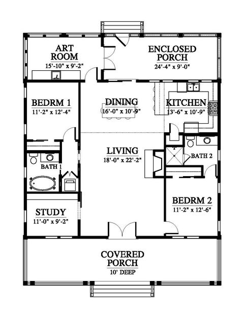 Floor Plans With Sunroom, 3 Bedroom Ranch House Plans, Cottage Blueprints, House Plans Modern, Allison Ramsey, Cottage Floor Plans, Small House Floor Plans, Sims House Plans, Cottage Plan