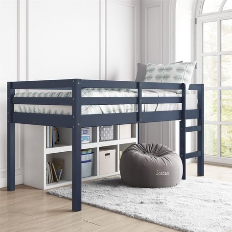 Dorel Living Benson Junior Twin Loft Bed, Blue - Walmart.com - Walmart.com Loft Bed Frame, Guard Rail, Low Loft Beds, Bag Chairs, Twin Loft Bed, Top Bunk, Low Loft, Big Boy Room