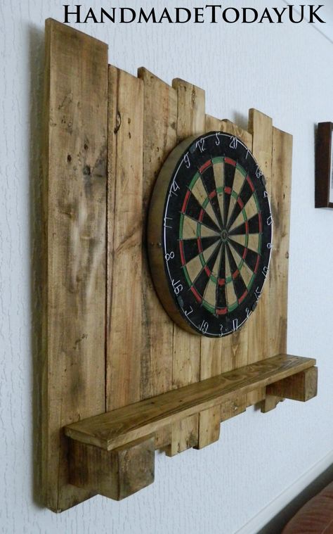 Handmade Rustic Driftwood Dartboard Backboard with built in Shelf made from Recycled Pallet Wood by HandmadeTodayUK on Etsy Dartboard Backboard, Dart Backboard, Dart Board Backboard, Dartboard Surround, Dart Board Wall, Dart Board Cabinet, Recycled Pallet, Built In Shelf, Pallet Shelves