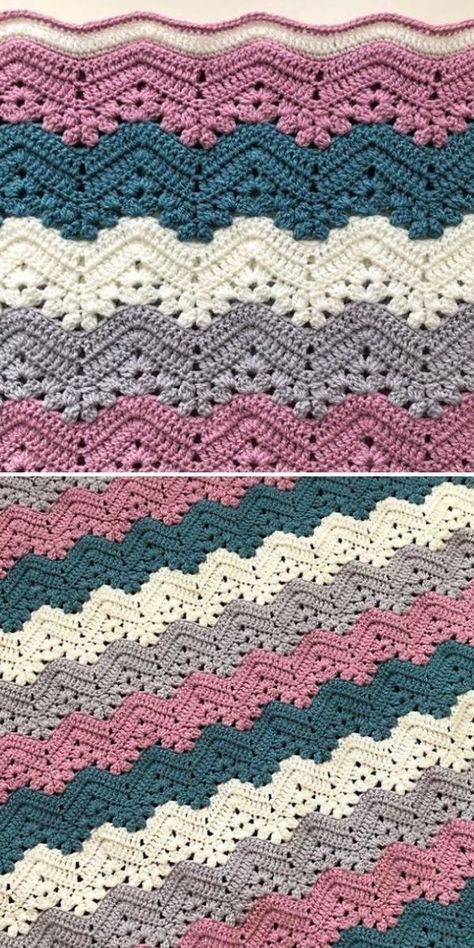 Free Chevron Baby Blanket Pattern, Chevron Blanket Border, Wavy Crochet Blanket Pattern Free, Crochet Multicolor Blanket, 6 Day Kid Blanket Crochet Pattern Free, Self Striping Yarn Crochet Blanket, Crochet Blanket One Color, Baby Blanket Color Schemes, Granny Ripple Crochet Pattern Free