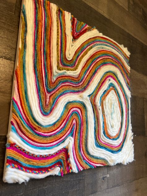 Ribbon Canvas Art, Yarn On Canvas Diy, Wool Canvas Art, Canvas With Yarn Art, Yarn Wall Art Canvas, Yarn And Canvas Art, Yarn Painting Art Canvases, Yarn Pictures Art, Wool Art On Canvas