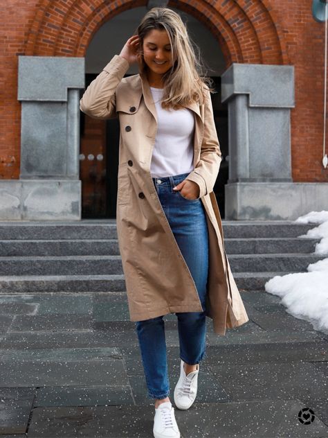 Trench Outfit, Outfit For Spring, Coat Spring, Trench Coat Outfit, Coat Outfit, White Sneakers, Cotton Twill, Trench Coat, Sneakers