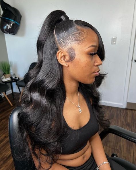 Hair Styles Classy, Prom 2k24, Slick Ponytail, Weave Ponytail Hairstyles, Sleek Ponytail Hairstyles, 13x4 Lace Front Wig, Birthday Hairstyles, Black Ponytail Hairstyles, Quick Weave Hairstyles