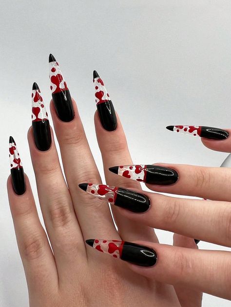 Heart Lava Lamp Nails, Lava Nail Art, Lava Lamp Nail Designs, Black White Red Nails Design, Lava Lamp Nail Art, Satanic Nail Art, Lava Lamp Nails, Nail Freestyle, Tippy Tap