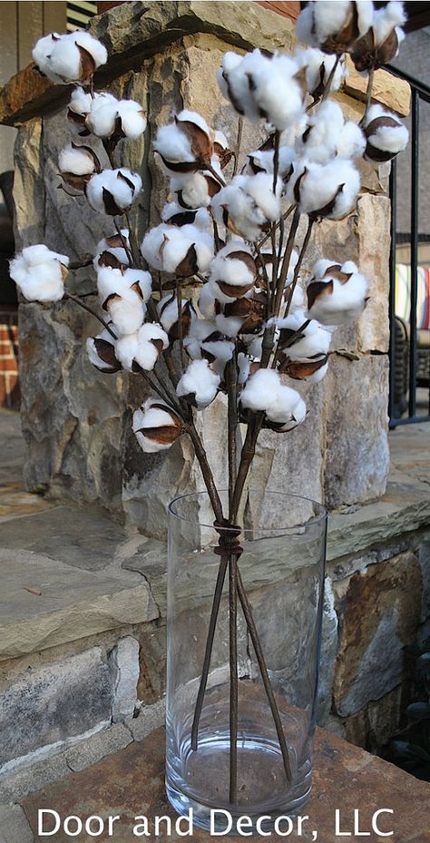 Cotton Floral Arrangement, Cotton Stems Decor, Farmhouse Rustic Decor, Wooden Container, Vase Deco, Rustic Farmhouse Living Room, Cotton Decor, Cotton Boll, Cotton Stems