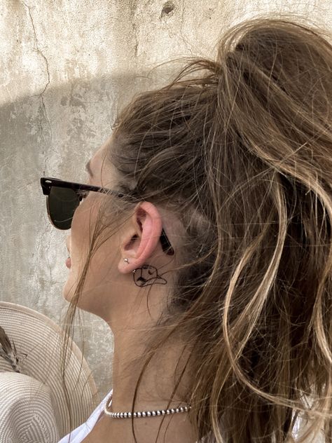 Antler Behind Ear Tattoo, Western Behind The Ear Tattoos, Western Ear Tattoos, Western Behind Ear Tattoo, Cow Tattoo, Western Tattoos, Face Tattoos, The Ear, Piercing Tattoo