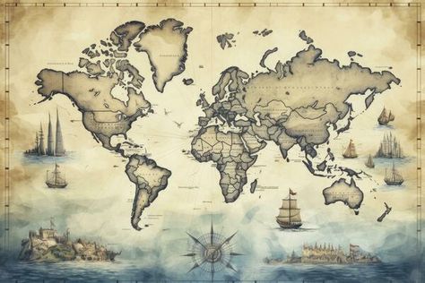 ai gerado ótimo detalhado ilustração do a mundo mapa dentro vintage estilo. ai gerado 36016511 Foto de stock no Vecteezy