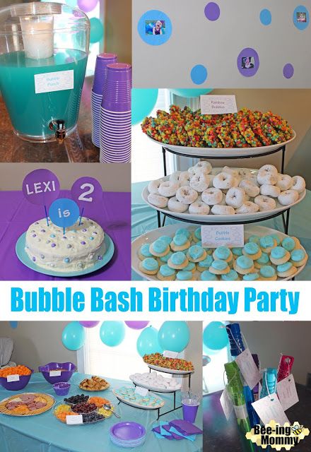 Bubble Bash Birthday Party food and decoration ideas - Add a Ready to pop section and make it a baby shower theme! Bubble Party Ideas Kids, Bubble Party Ideas, Bubble Themed Birthday Party, Bubble Party Theme, Diy Bubbles, Bday Party Ideas, Party Ideas Kids, Bubble Birthday Parties, Bubble Birthday