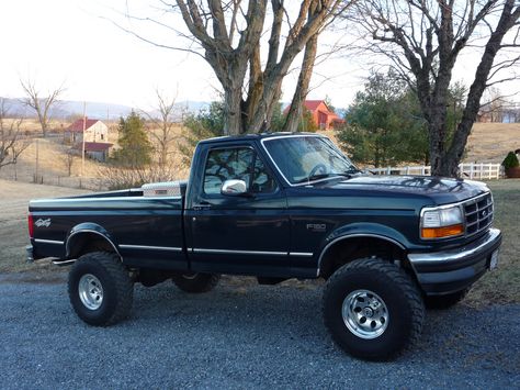 Almost looks like mine, except mine's Orange and has a long box:) 1994 Ford F150, Ford F150 Lifted, 1995 Ford F150, Ford F150 Custom, Country Trucks, Ford Diesel, White Truck, Ford 4x4, Built Ford Tough