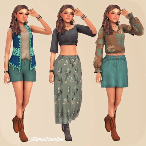 Sims 4 Outfits No Cc, Sims Outfits, Nature Outfits, Sims 4 Challenges, Sims Ideas, Sims 4 House Design, Sims 4 Teen, Artsy Outfit, Sims 4 Mm