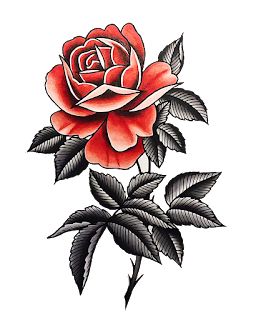 Traditional Rose Drawing, Trad Rose Tattoo, Traditional Tattoo Rose, Old School Rose Tattoo, Rose Tattoo Traditional, Rose Traditional Tattoo, Rose Stem Tattoo, American Traditional Rose, Traditional Rose Tattoo