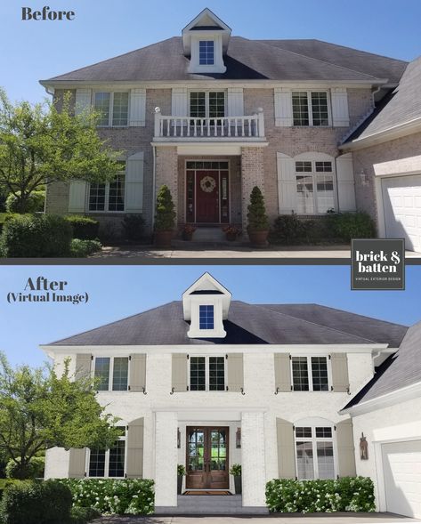 7 Ways to Modernize Your Classic House | Blog | brick&batten Italian Home Exterior, Classic Home Exterior, Painted Brick Exteriors, Colonial House Exteriors, Painted Brick House, Home Exterior Makeover, Exterior Renovation, Brick Exterior House, Exterior Home