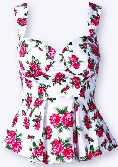 Blusas Peplum, White Spaghetti Strap, Floral Peplum, Floral Ruffle, Bustiers, White And Red, Cute Tops, Fashion Tops, Cute Clothes