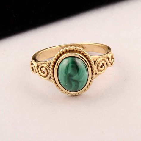 Malachite Ring, Brass Malachite Ring, Malachite Ring, Vintage Ring, Sterling Silver Ring, Green Stone Ring, Boho Hippie Jewelry Gold Earrings With Price, Stylish Gold Earrings, Mom Rings, Engagement Ring Non Traditional, Necklace Women Gold, Women Gold Chain, Ring Green Stone, Temple Jewellery Earrings, Beautiful Gold Rings