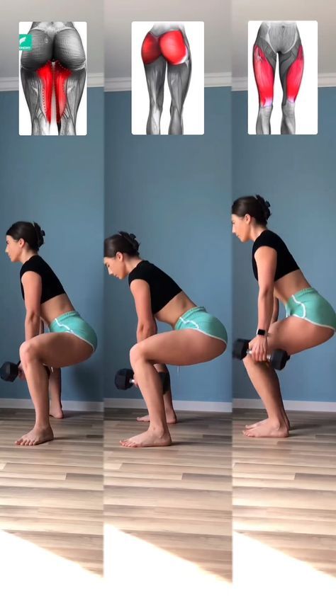 ➡️Buttocks:
The glutes are intensely engaged, especially in the lifting phase. Wider stances, such as in sumo squats, increase activation of the glutes.
➡️Inner Thighs (Adductors):
The adductors, located on the inner thigh, are less stressed in standard squats. Position with wider legs or sumo squats can intensify their activation.
➡️External Thighs (Abductors):
The muscles on the outer thighs help stabilize the hips and legs. Narrower positions or exercises that involve lateral movements emphasize the work of the abductors.

By adjusting the type of squat and leg position, you can target these muscle groups differently, optimizing the workout for your specific goals. Thick Thighs Workout, Thigh Exercises For Women, Thigh Workouts At Home, Best Inner Thigh Workout, Outer Thigh Workout, Kettlebell Workout Routines, Full Body Kettlebell Workout, Toned Legs Workout, Leg Workout At Home