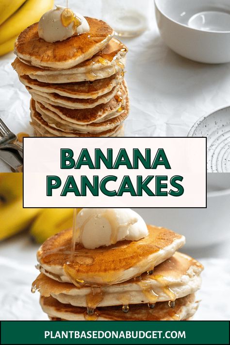 These Banana Pancakes come out so fluffy and are so simple to make too! They're dairy-free, egg-free and 100% vegan as well! Whip up these tasty Banana Pancakes for breakfast this weekend! Egg Free Banana Pancakes, Banana Pancakes No Egg, Eggless Banana Pancakes, Vegan Banana Pancakes, Pancakes For Breakfast, Banana Pancakes Recipe, Banana Breakfast, Vegan Pancakes, Breakfast Pancakes